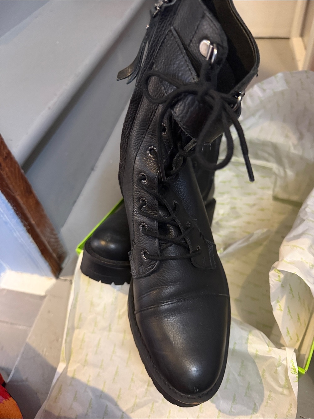 Sam Edelman Black Leather Lace-Up Combat Boots
